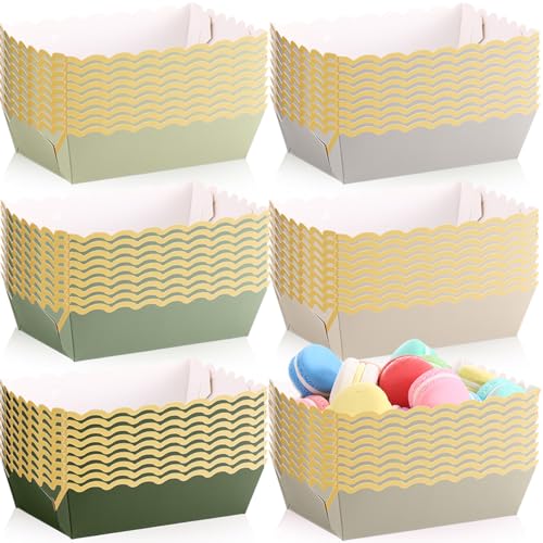 60pcs Sage Green Paper Food Boat Trays Colorful Scalloped Party Supplies Kraft Disposable Nacho Serving Trays Plates with Gold Edge Holder for Snack Fries Popcorn Hot Dog Tacos BBQ Picnic