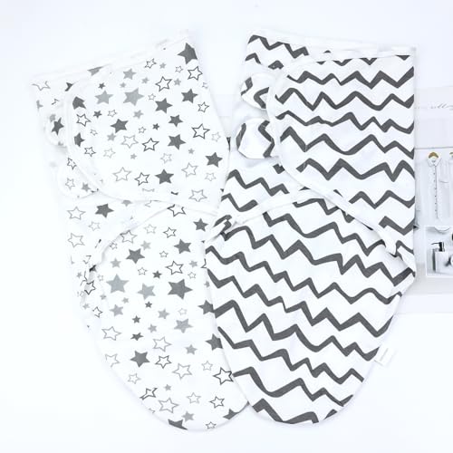 Image of Cinaci 2 Pieces Adjustable Soft Cotton Baby Swaddle Sleep Sacks Hats Newborn Nursery Caps Beanies Bonnets Swaddle Blanket Wraps for Baby Girls Boys Infants Newborns (2PCS S12)