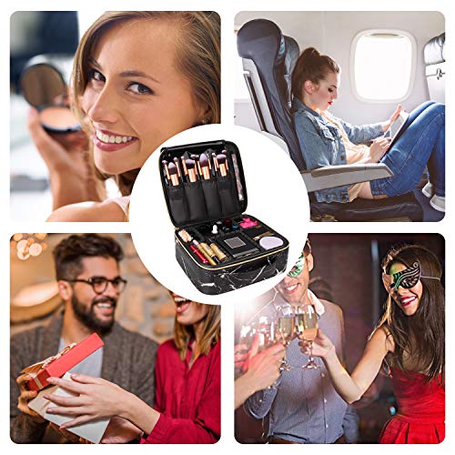 MONSTINA Marble Makeup Bag Organizer,Travel Cosmetic Case Portable Makeup Train Case Makeup Artist Bag with Adjustable Compartment for Cosmetics and Nail Tools (Black)