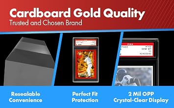 Cardboard Gold PSA Slab Sleeves - 50 Pack Resealable Graded Card Sleeves | Acid-Free, PVC-Free, 2 Mil OPP, 3.5 x 6 In Interior, Crystal-Clear Display, Trading Sports, Baseball, Football