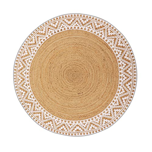 Tapete redondo tejido a mano de yute natural 4 pies miniatura 1