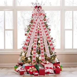 NT NIETING Valentines Snowflake Tree Topper Wreath Bow Large Christmas Bow Tree Toppers Red White Stripe Bow for Xmas Ornament Holiday Home Wedding Thanksgiving IndoorOutdoor Decoration 52×13