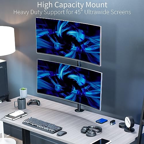 Image of VIVO Dual Vertically Stacked Ultra-Wide Monitor Desk Mount, Extra Tall Heavy Duty Adjustable Stand for 2 Ultrawide Screens up to 45 inches, 25 lbs Per Screen Capacity, Black, STAND-V200R