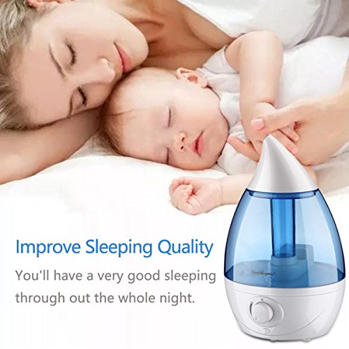 Homeleader Ultrasonic Cool Mist Humidifier, 1.6L Air Humidifiers for Bedroom and Babies, Whisper-Quiet Operation, Automatic Shut-Off and Color-Changing LED Lights - Lasts Up to 11 Hours