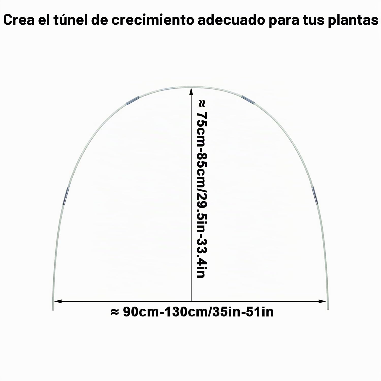 Juego de 50 aros de invernadero extraíbles de 43 cm para cubierta de plantas, politúnel, neumáticos de invernadero, arcos de plástico de fibra de vidrio, túnel de plantas para jardín, tela, estacas de