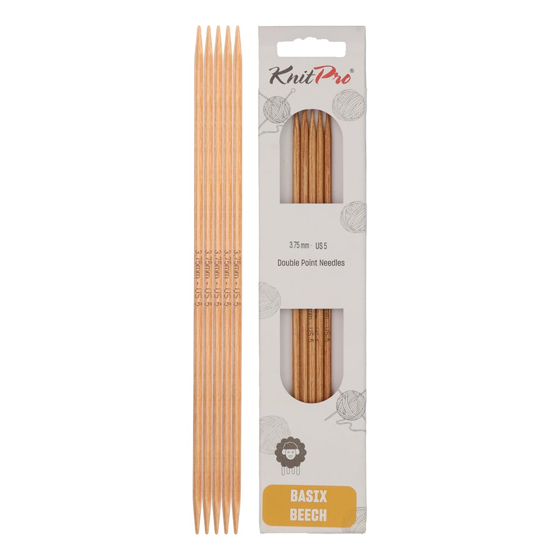 KnitPro Basix Beech Double Pointed Needles 8" (20cm) | 3.75mm