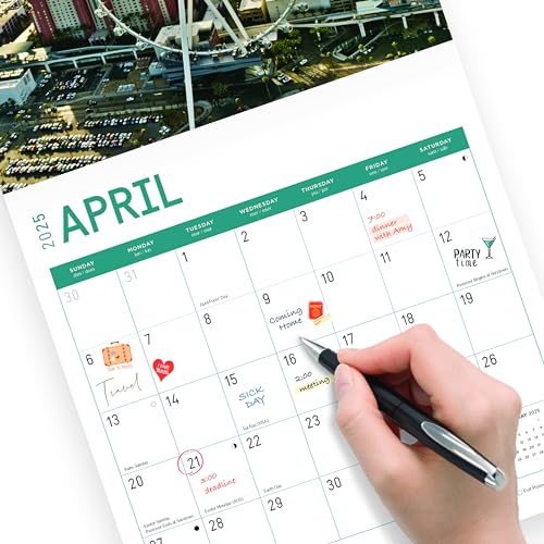 Calendário de parede mensal de Las Vegas 2025 da Bright Day, slots de cassino de 30 x 30 cm