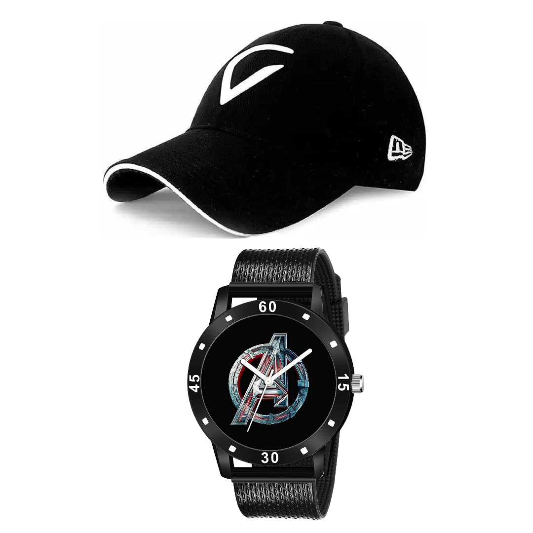 UNEQUETREND Mens Black Analog Watch and Cotton Baseball Cap, Combo Pack of 2 (White) (B09R138VRB) Amazon Price History, Amazon Price Tracker