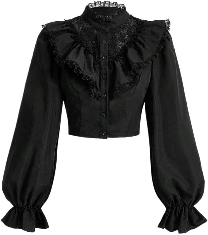 Women's Classic-Fit Shirt Ruffle Trim Flounce Sleeve Crop Blouse