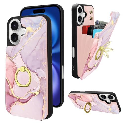 Étui iPhone 16 en cuir marbre chic avec support rotatif et protection RFID haut de gamme
