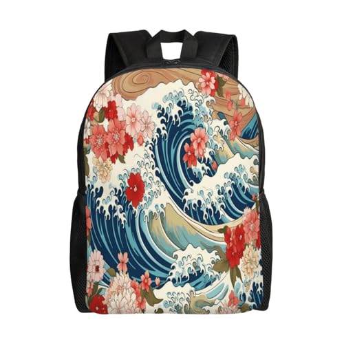 Waves and flowers 1 Backpack Simple Leisure Travel Backpack Outgoing Daypack 16 inch