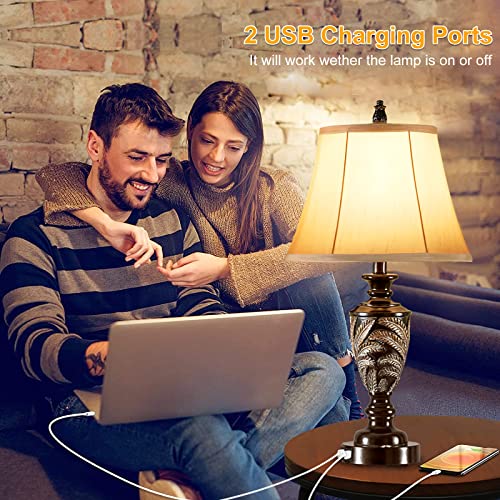 Fullarge Farmhouse Table Lamp Set Of 2, Upgrade Touch Lamps 3 Way Dimmable Vintage Bedside Nightstand Lamp With 2 Usb Ports For Bedroom Living Room End Tables Cabin Include 2 Led Bulbs #TOP4