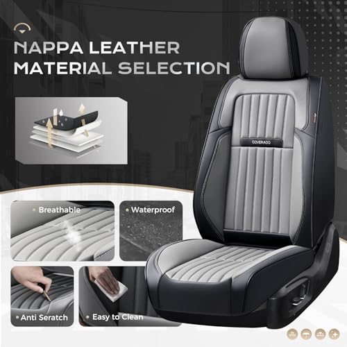 Image of Coverado Car Seat Covers Front Seats, Seat Covers for Cars, Car Seat Protector, 2-Pack Car Seat Cushion Nappa Leather, Waterproof Seat Covers Carseat Cover Universal Fit for Most Cars(Black&Gray)