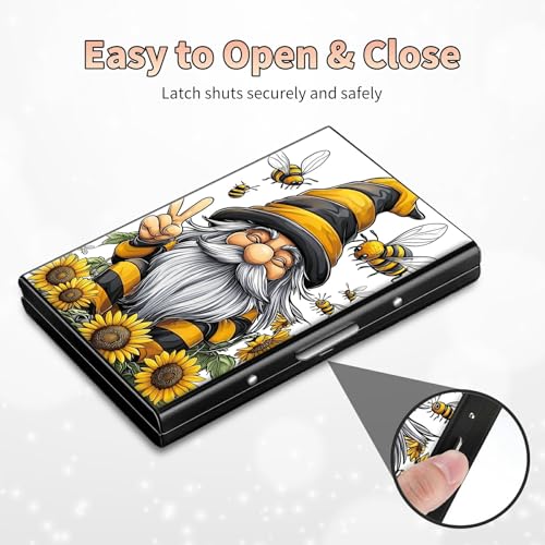 Image of Slim Credit Card Holder, Bee Dwarf Sunflower RFID Blocking Metal Wallet for Men & Women, Aluminum Minimalist Hard Case Pocket-Sized Business Cards Organizer (Fits Up to 10 Cards)