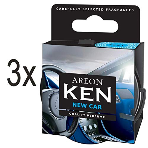 AREON Ken Ambientador de Coche Nuevo New Car Olor Aroma Azul Lata Debajo Asiento Aire 3D (Pack de 3)