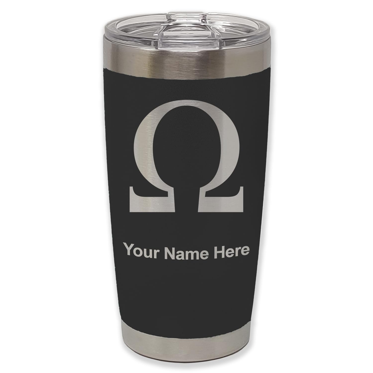 LaserGram 20oz Vacuum Insulated Tumbler Mug, Omega Symbol, Personalized Engraving Included (Black)