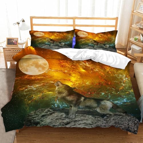 Funda Nordica Cama 90 Lobo 3D Fundas Nordicas Estrella Galaxia 3pcs Ropa de Cama Microfibra Suave Funda Nórdica 135x200 y 2 Funda de Almohada 50x80 cm