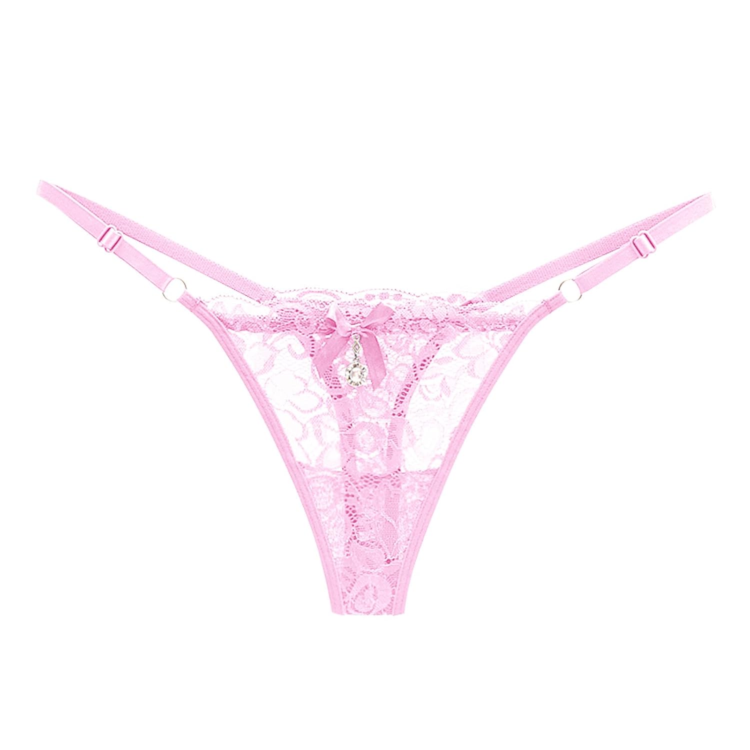 Women Sheer Lace Thong Adjustable Waist Bow Mesh Sexy Seamless Panties Comfortable Underwear Women