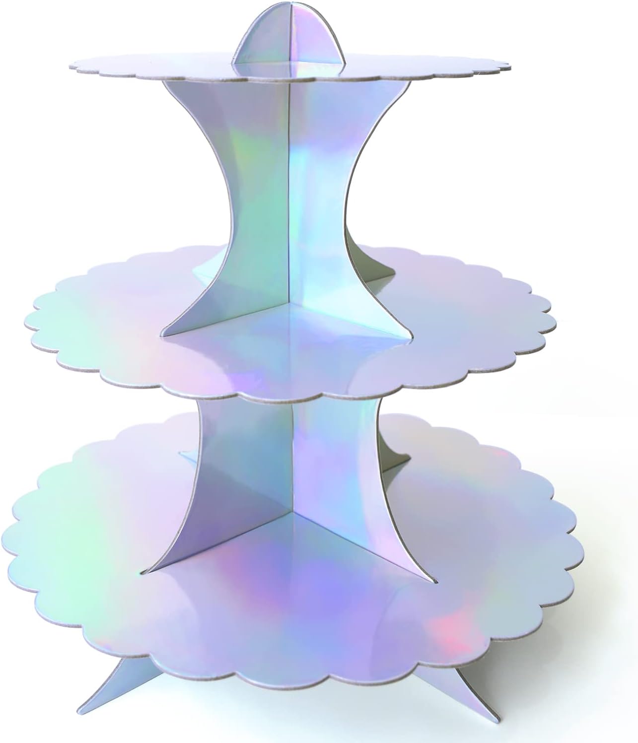 3-Tier Rainbow Round Cupcake Stand Glossy Cake Stand Silver Laser Cardboard Mini Dessert Tower for Baby Shower Birthday Wedding Party Supplies Food Display