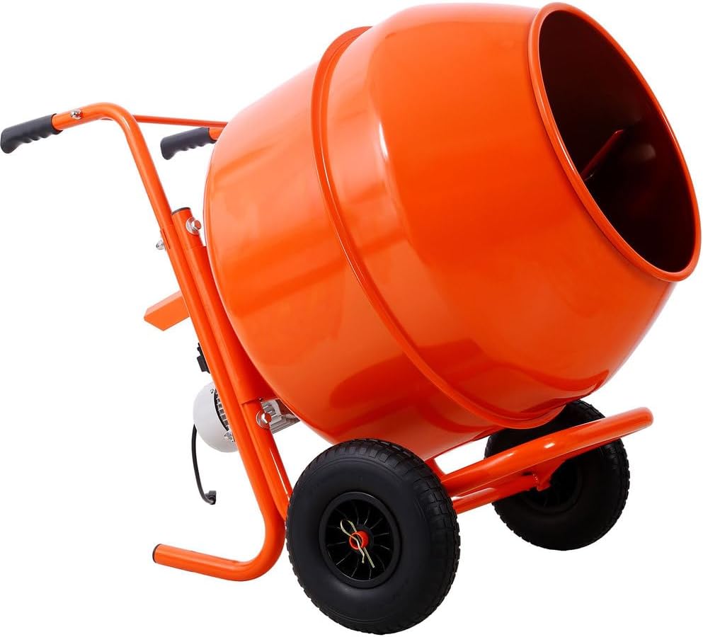 8 Cu.Ft. Electric Cement Mixer with 3/4HP Motor, 115V Portable Concrete Mixer with Steel Drum and Pneumatic Wheels, Heavy Duty Cement Mixing Machine for Mortar, Stucco, and Concrete – Orange,8 cu.ft