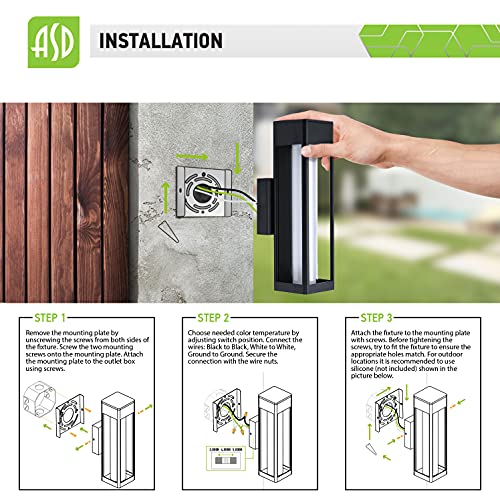 Asd Led Outdoor Wall Mount Light Fixture - Matte Acrylic Glass Tube - Modern Black Wall Sconce Lighting - 3000K 4000K 5000K Adjustable - Exterior Patio Light Fixture - Porch Lantern - Etl 2 Pack #TOP6
