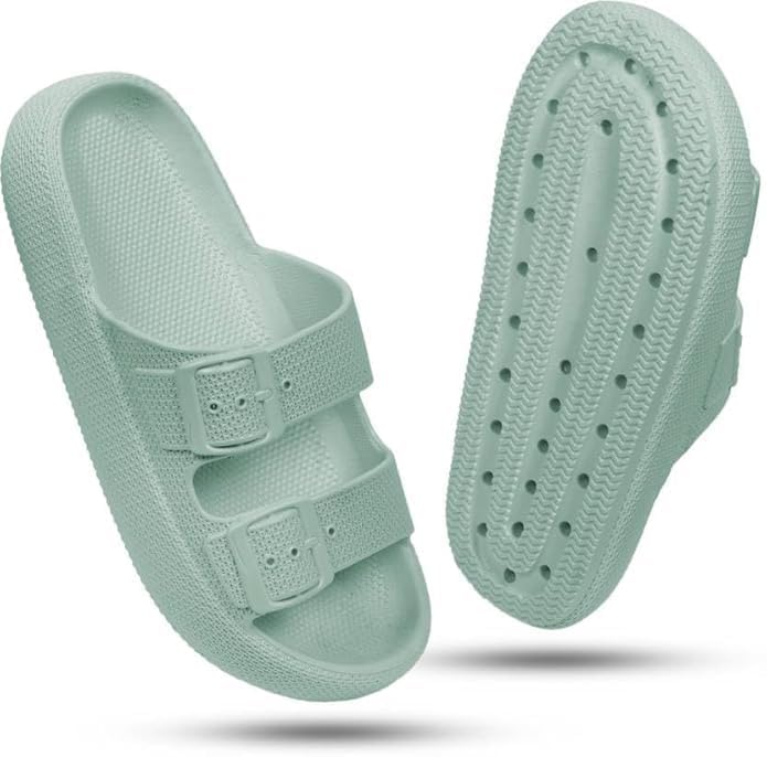 Image of Women Adjustable Open Toe Slide Sandals Classic Ultra Soft EVA Footbed Summer Designed to Fit Flat Buckle Sliders for Women & Girls