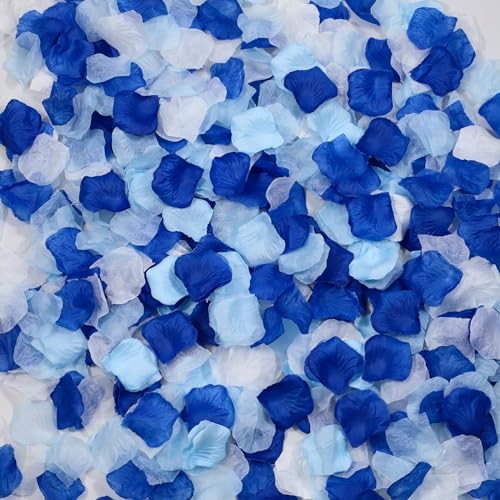Realand Lot de 3000 pétales de rose artificiels pour nuit romantique, Saint-Valentin, panier de demoiselle d'honneur, demande en mariage, bleu foncé + bleu...
