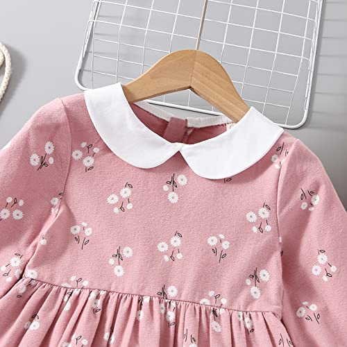 VINUOKER Toddler Fall Winter Long Sleeve Cotton Dress for Girls - Floral Tunic Dress 2-7 Years4