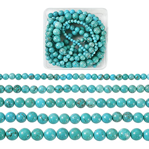 Cheriswelry Lot de 5 brins de perles turquoises rondes en pierre naturelle pour la fabrication de bijoux et de bracelets (4 mm, 6 mm, 8 mm, 10 mm)