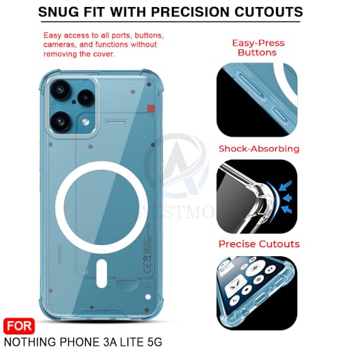 Image of AESTMO Clear Back Cover for Nothing Phone 3A Lite 5G | 360 Protection | Transparent Back Cover (PC + TPU, Compatible with MagSafe Accessories, Transparent Bumper)
