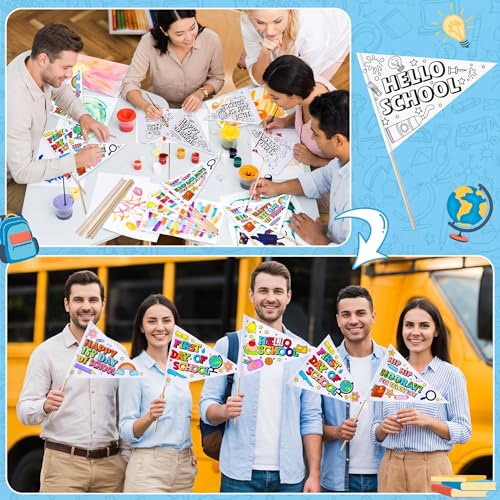 Image of 36 Packs First Day of School Flag Crafts Back to School Crafts Color Your Own Pennant Flag for Classroom Photo Prop Preschool Welcome Decor
