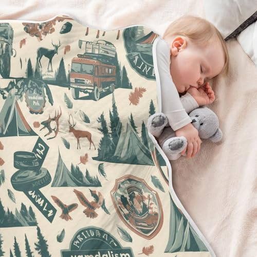 Image of Baby Swaddle Blanket for Boys Girls Soft Warm Stroller Throw Blanket for Newborn Infant Toddler 30X40in Camping National Park Colorful Labels Emblems