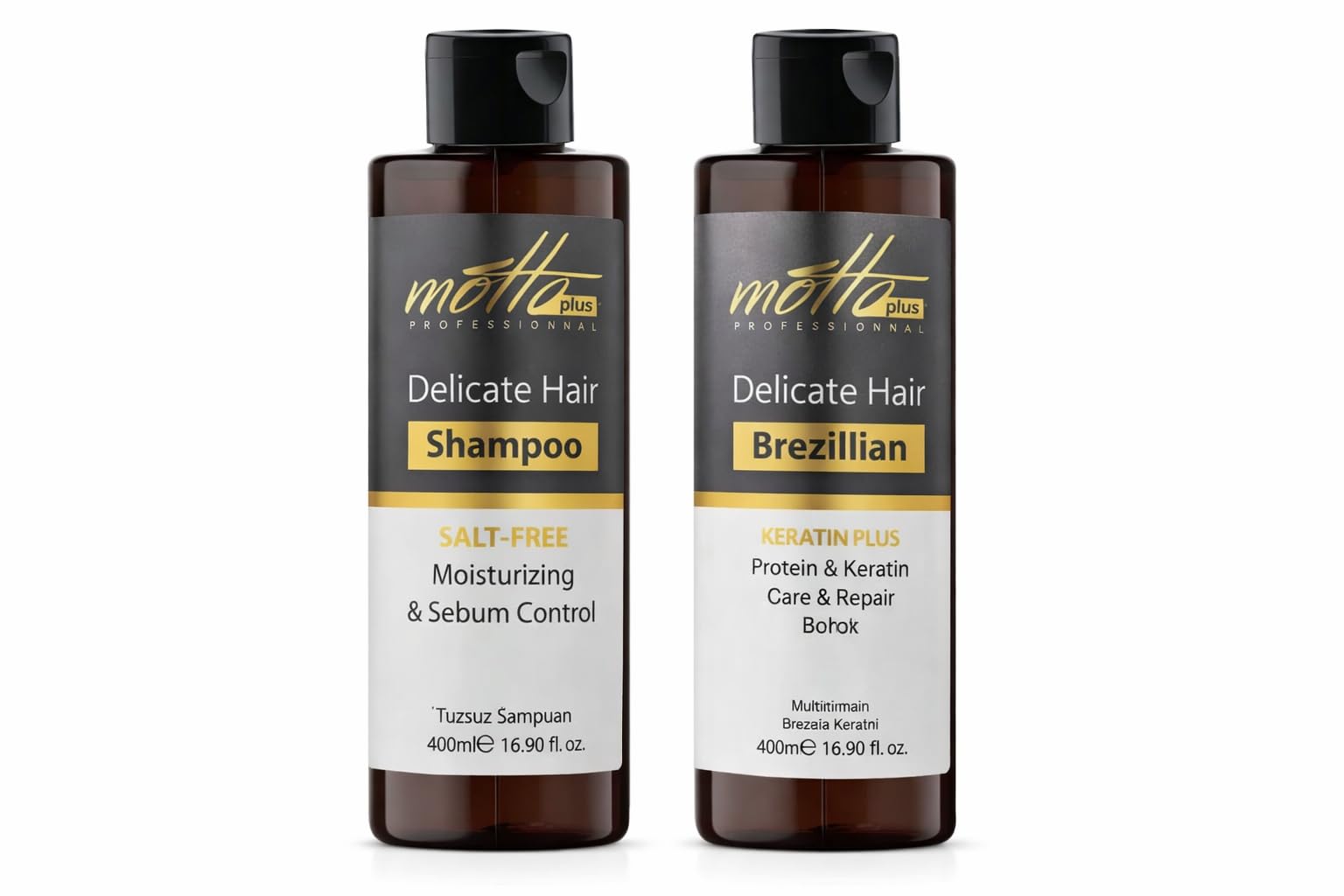 Motto Plus Professional Haarpflege Set 2er Pack – Glättendes Shampoo & Pflegeformel für Geschmeidiges Haar – Für Alle Haartypen – 2 x 400 ml
