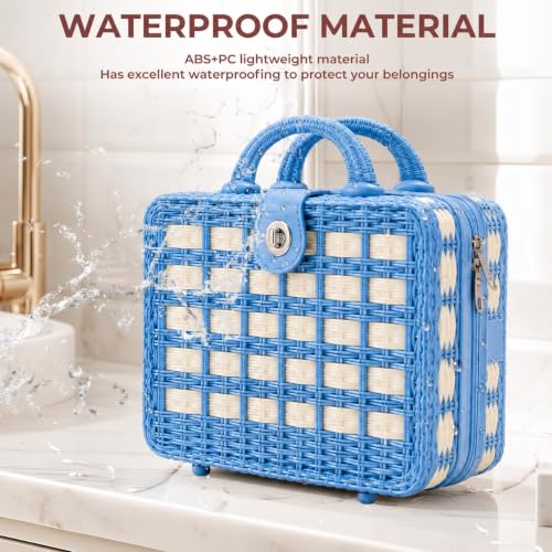 Image of ABS Hard Shell Cosmetic Travel Hand Luggage Portable Carrying Makeup Case Suitcase Organizer Box Vanity Mini Suitcase Small Accessory Bag, 30 cm, No Wheels (Wowen Blue)
