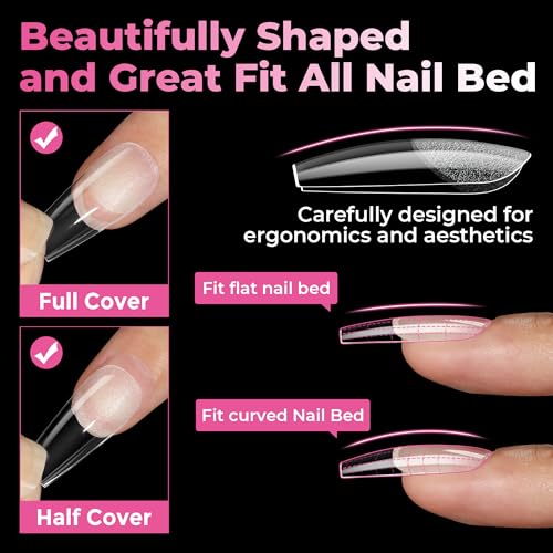 Image of UNA GELLA Medium Coffin Nails Tips, 312Pcs Pre-Etched Gel Nail Tips Coffin