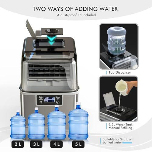 DORTALA Countertop Ice Maker, Portable Ice Cube Maker Machine with Self-Cleaning Function, 45 Lbs/Day, 24 Pcs/13 Mins, Top Loaded Ice Maker for Home Office Bar Party