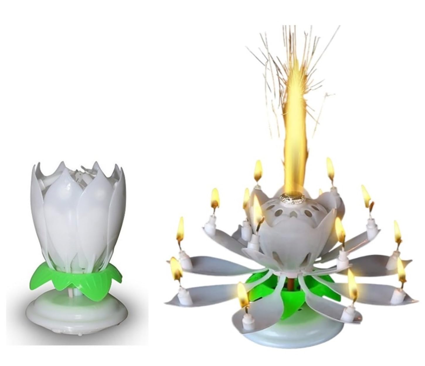 White Musical Birthday Candles Lotus Flower Shape Plays Birthday Music with Opening Flower Perfect for Christmas, Birthdays, Weddings