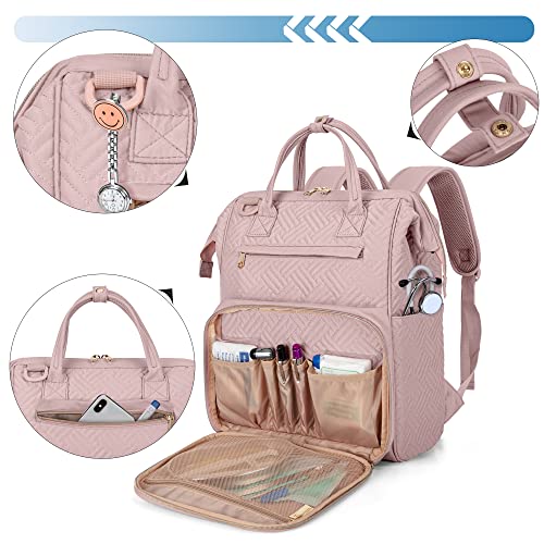 Image of Fasrom Nurse Backpack for Work Women, Nurse Tote Bag with Laptop Compartment for Clinical Study and Home Health Care, Pink (Empty Bag Only)