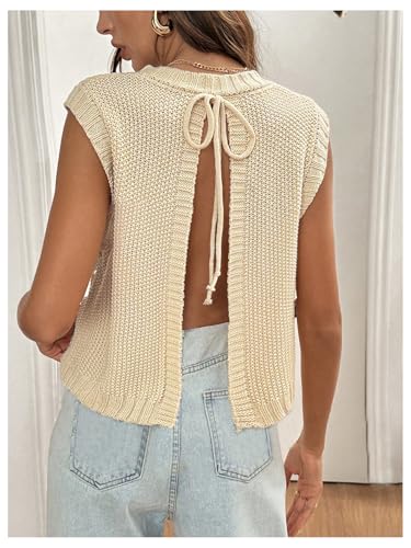 GORGLITTER Women's Y2k Open Back Tie Sweater Vest Bow Backless Cropped Knit Tank Tops Sleeveless Pullover Top4