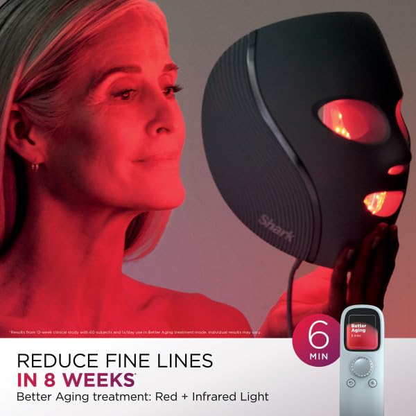 Image of Shark CryoGlow LED Face Mask with Under-Eye Cooling, Anti-Ageing & Blemish Repair, Red & Blue LED, Infrared Light Therapy, USB-C, Remote Control, Storage Bag, Adjustable Straps, Rose Glow, FW312PK