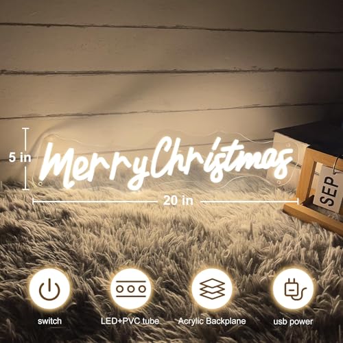 Image of Neon Sign Dimmable Merry Christmas LED Light Sign for Holiday Party Home Bar Decoration, USB Powerd Christmas Neon Light for Wall Decor Festival Celebration-50-12.9