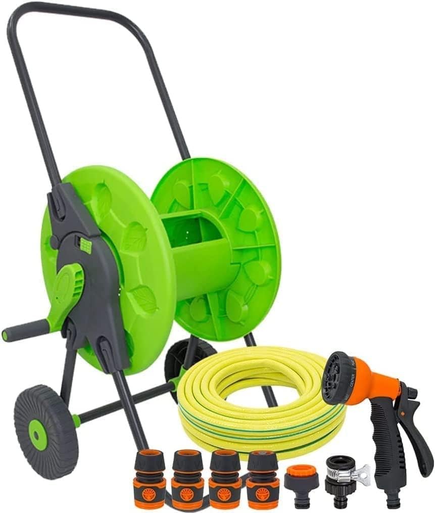 hosepipes for Garden on Reel Portable Hose Pipe Reel Cart，Garden Hose Carts with Wheels, Rope Hose Storage Stand Water Hose Holder, Outdoor Yard Lawn Planting Truck(with 10m Hose)