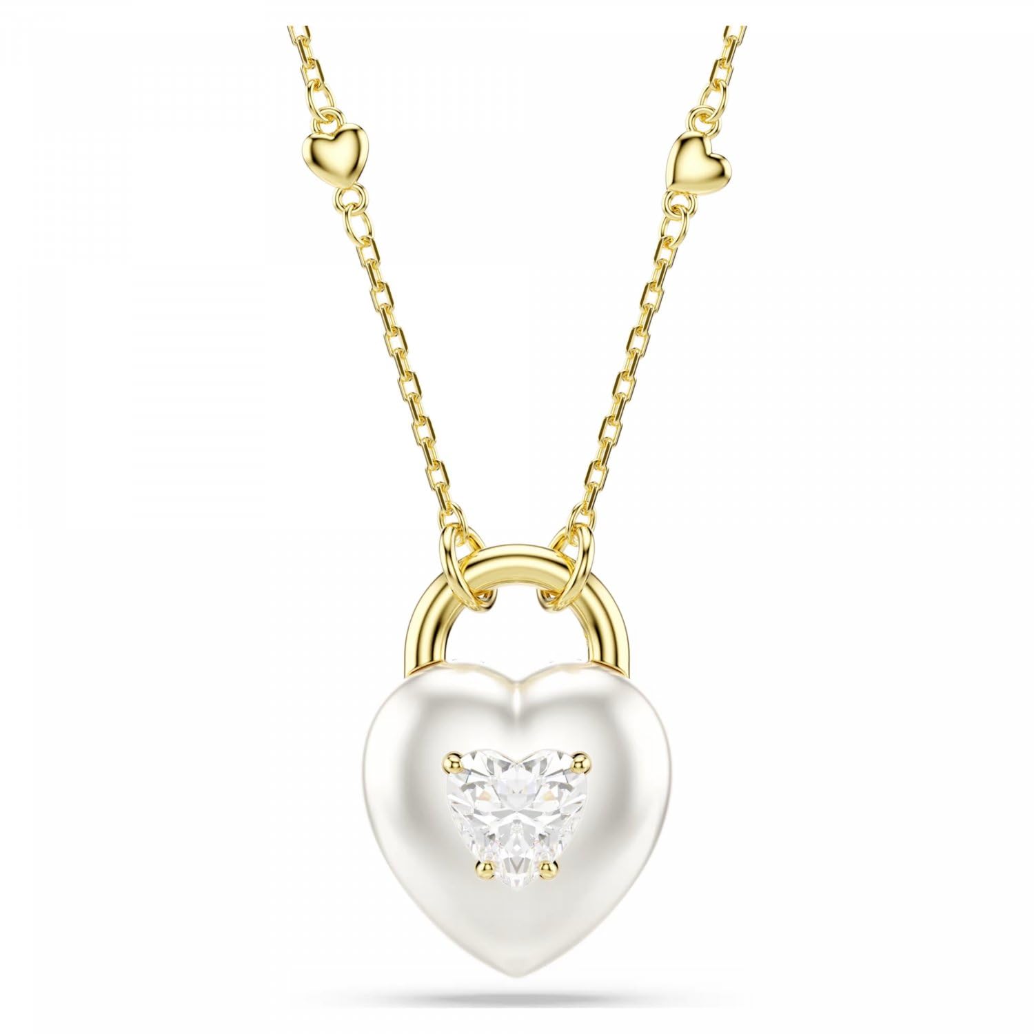 Swarovski Idyllia pendant, Mixed cuts, Heart, White, Gold-tone plated