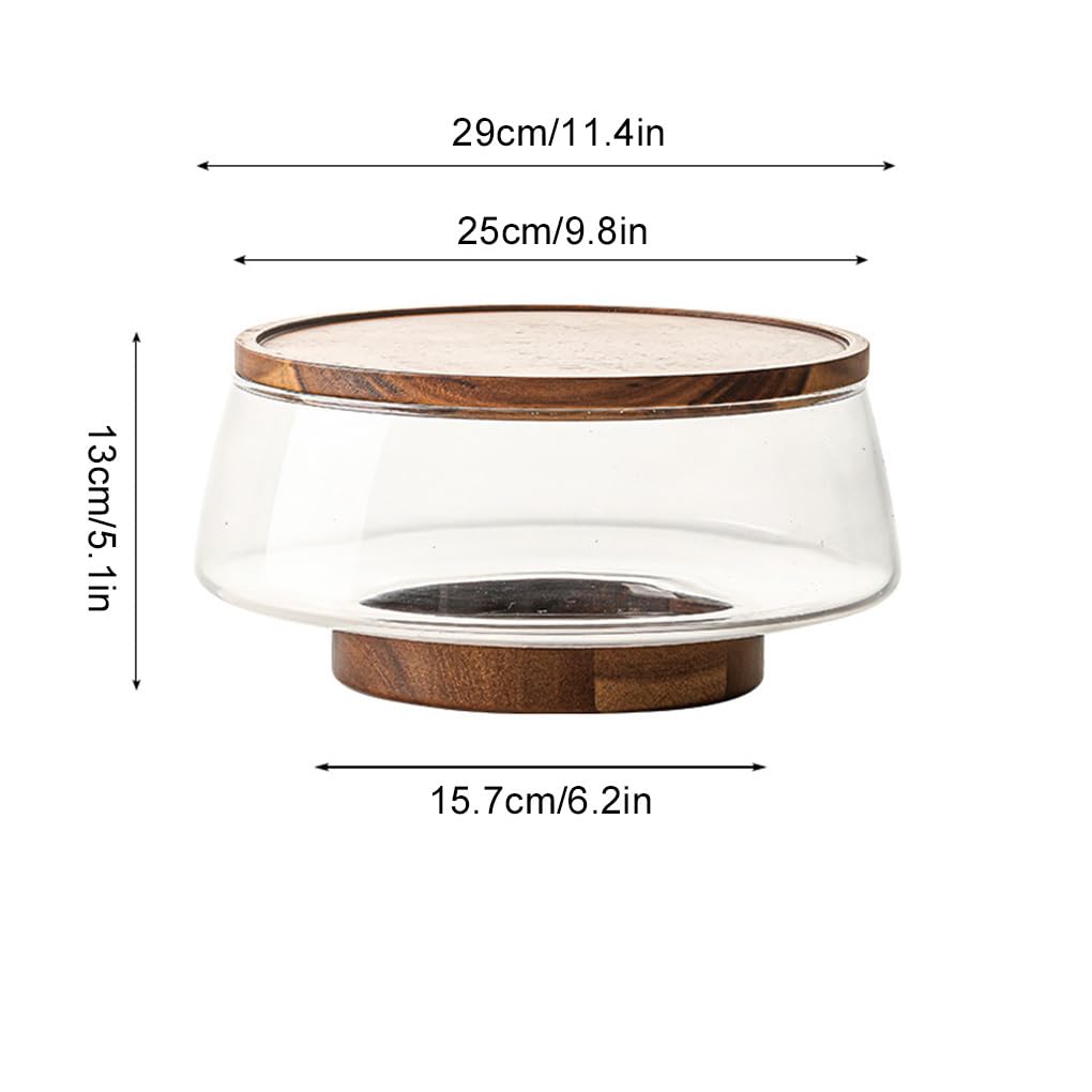 Salatschüssel Set aus Glas mit Deckel aus Akazienholz zum Servieren von Snacks, Salatschüssel mit Deckel Glas zum Servieren von Vorspeisen, große Größe, A