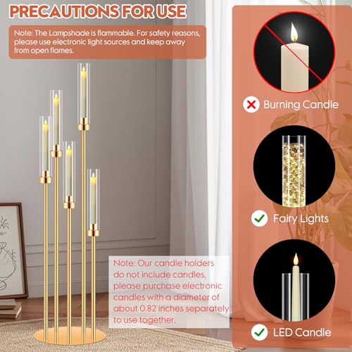 4 Set 5 Arm Gold Candle Holder with Candles, Mjkeomo 41.3'' Tall Candelabra Centerpieces for Tables Gold Candlesticks Holder for Housewarming Gift Fireplace Dinner Halloween Christmas Decor by Mjkeomo - Image 3