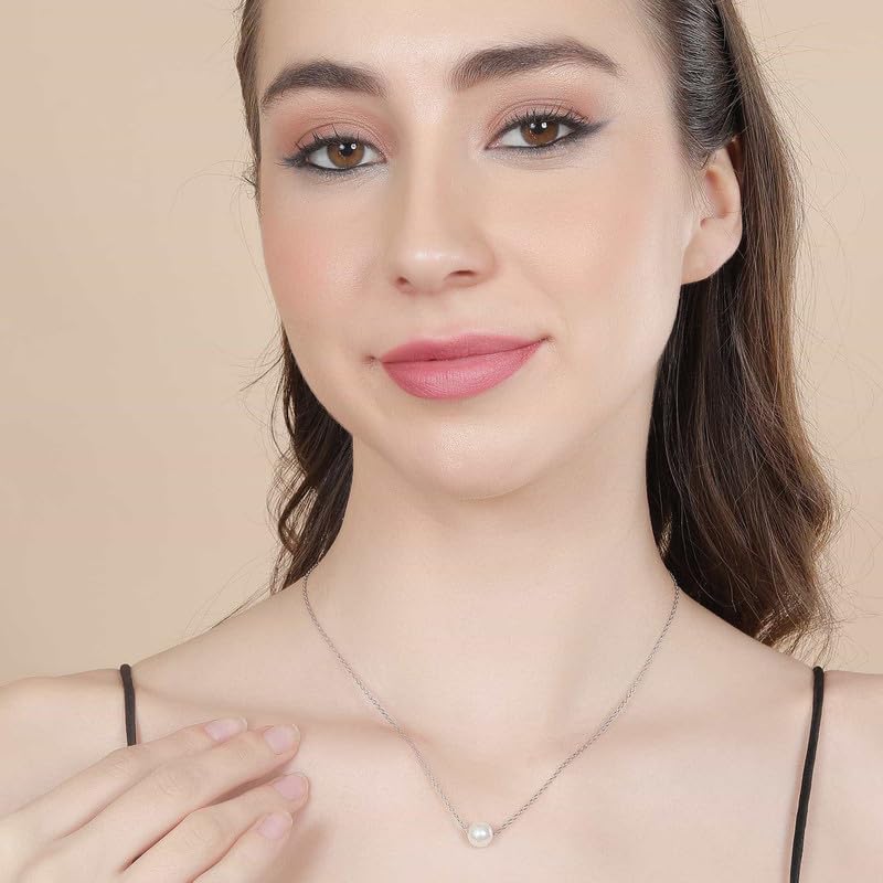 Image of Miss Highness 925 Silver Pearl Pendant Necklace for Women & Girls | Minimal Daily Wear Design | Silver Jewellery With Authenticity Certificate | Gift for Girlfriend Wife | With Chain Pendant,(MHS 027