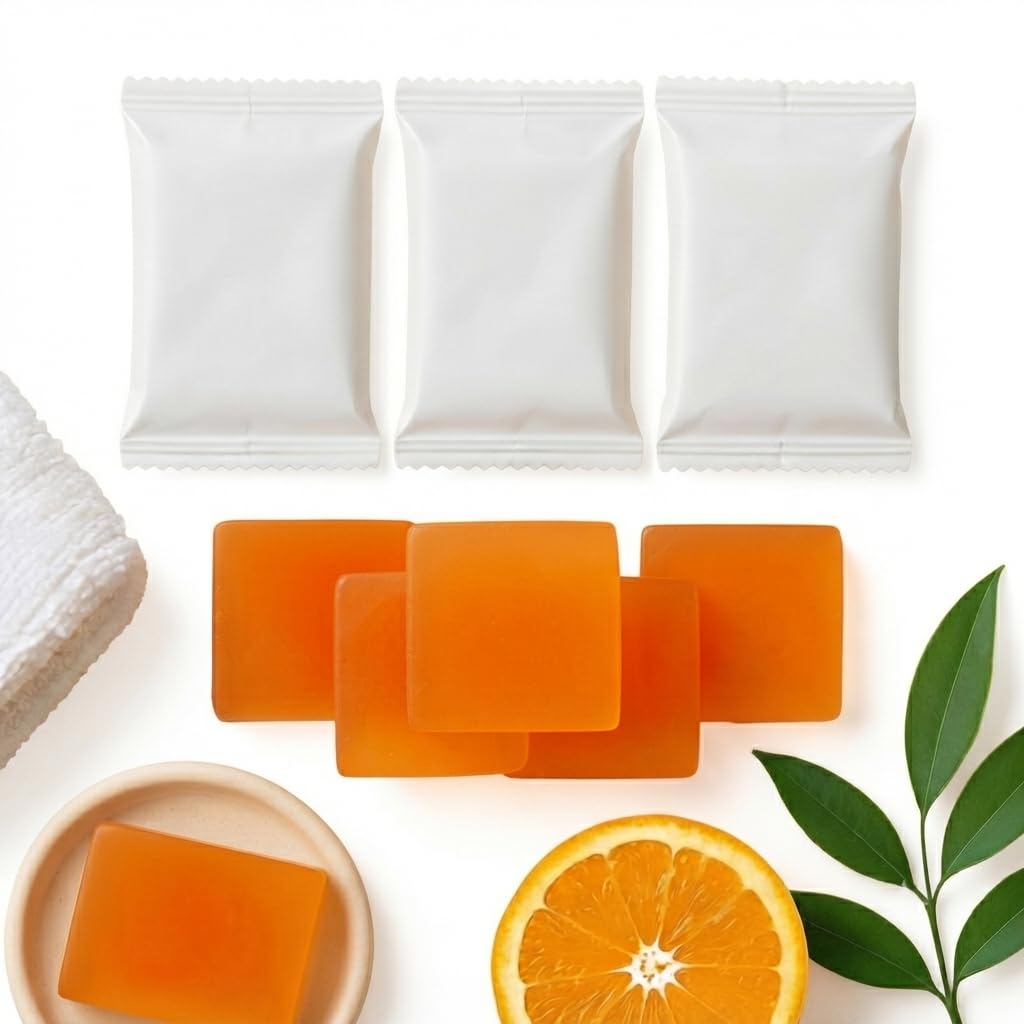 Hotel Soap, Pack of 100 (15gm each) Orange Fragrance | Small Size Glycerine Transparent Bath Soap for Hotel Amenities, Hospital, Guest House-image-37