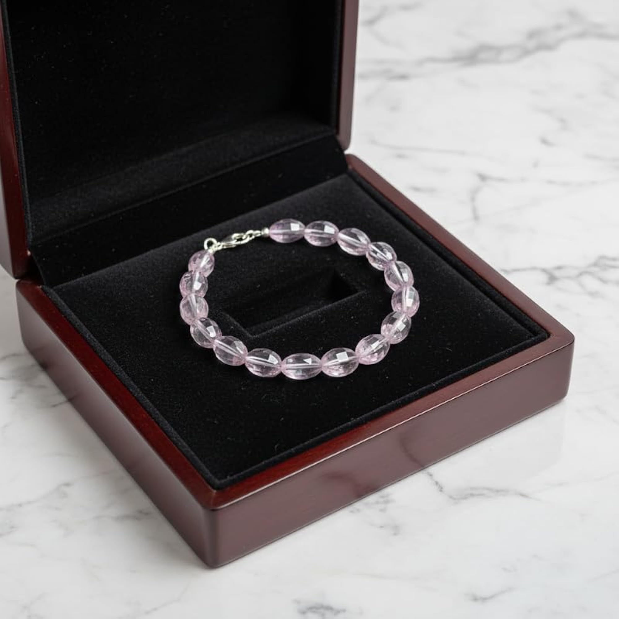 Natural Pink Amethyst Gemstone Link Bracelet, Handmade Stacking Wristband