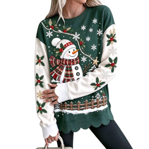 Funny Christmas Sweatshirt Loose Scalloped Scallop Sweatshirt Women | Christmas Trees Snowflake Snowman Graphic, Trendy Y2K, Basic Cozy, Winter Cozy Clothes, Plus Size, Oversize, Drop Shoulder - image 2