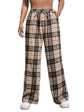Floerns Women's Plaid Print Elastic Waist Sleepwear Pajama Bottom Pants Apricot and Black Medium